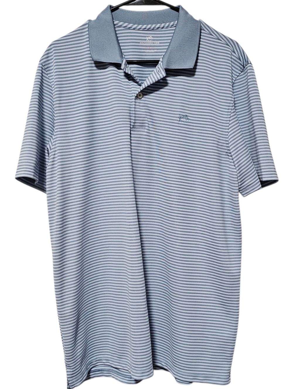 Southern Tide Men's Slate Blue & White Striped Poly Blend Polo Size L NWOT